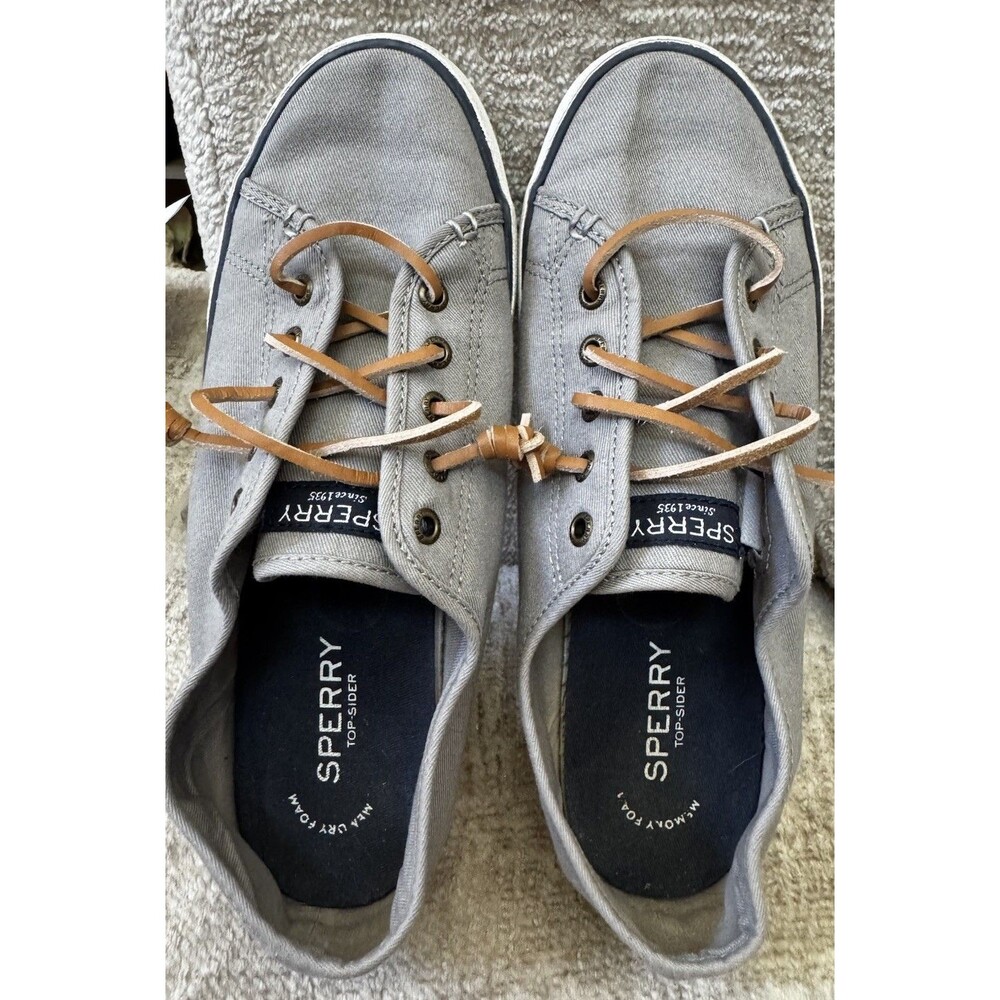 EUC Sperry Shoes Women 9 Pier View Casual Low Sneakers STS95729 Grey Canvas
